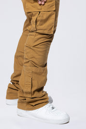 Big and Tall - Stacked Flared Cargo Strap Canvas Pants - Wheat