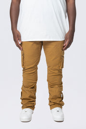 Big and Tall - Stacked Flared Cargo Strap Canvas Pants - Wheat