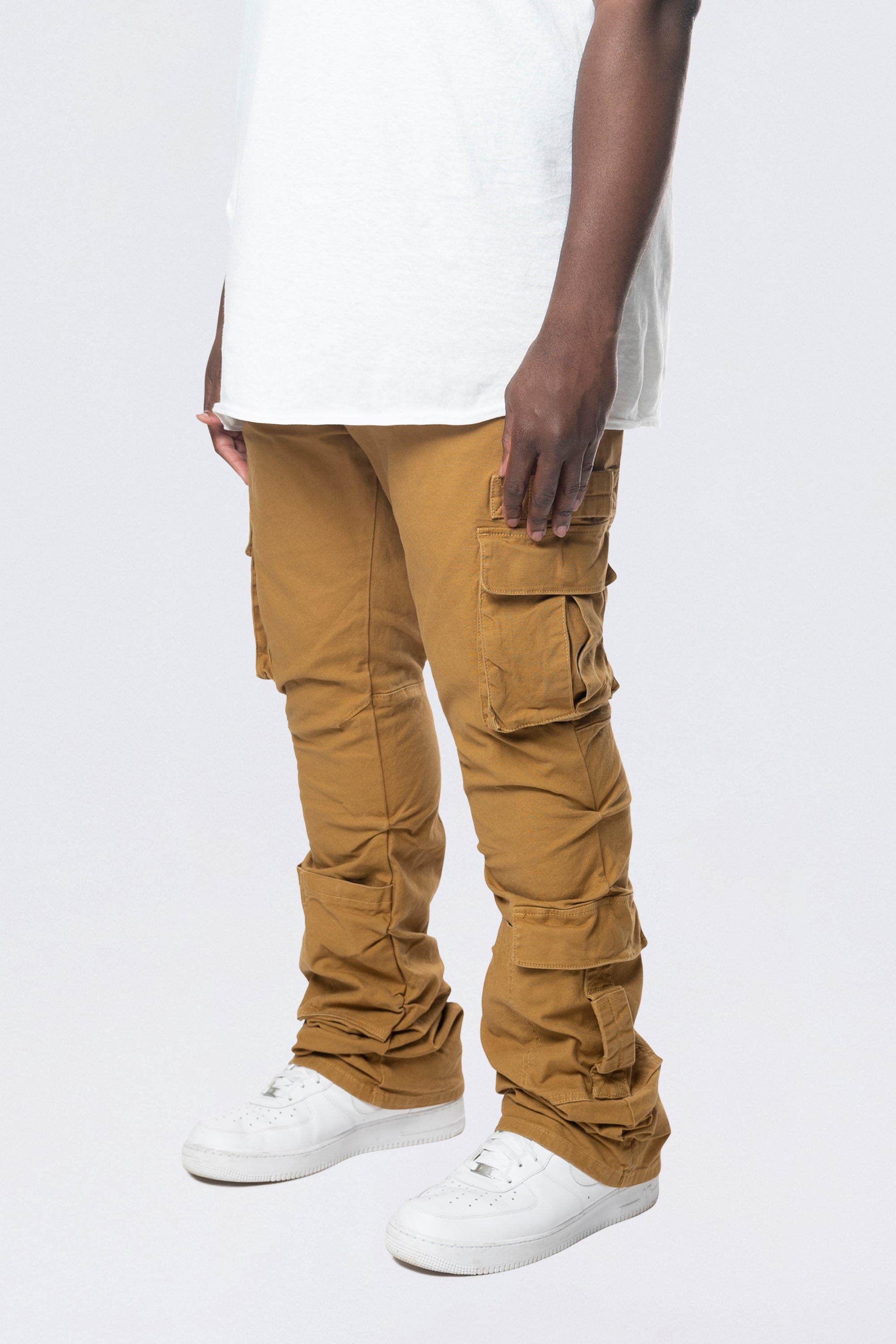 Big and Tall - Stacked Flared Cargo Strap Canvas Pants - Wheat