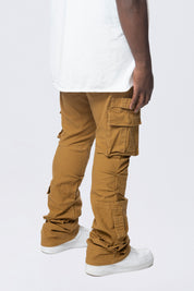 Big and Tall - Stacked Flared Cargo Strap Canvas Pants - Wheat