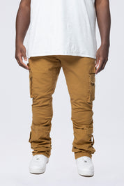 Big and Tall - Stacked Flared Cargo Strap Canvas Pants - Wheat