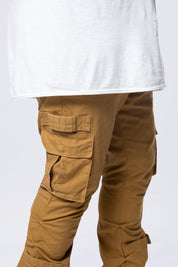 Big and Tall - Stacked Flared Cargo Strap Canvas Pants - Wheat