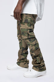 Big and Tall - Stacked Flared Cargo Strap Canvas Pants - Wood Camo