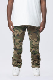 Big and Tall - Stacked Flared Cargo Strap Canvas Pants - Wood Camo