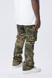 Big and Tall - Stacked Flared Cargo Strap Canvas Pants - Wood Camo