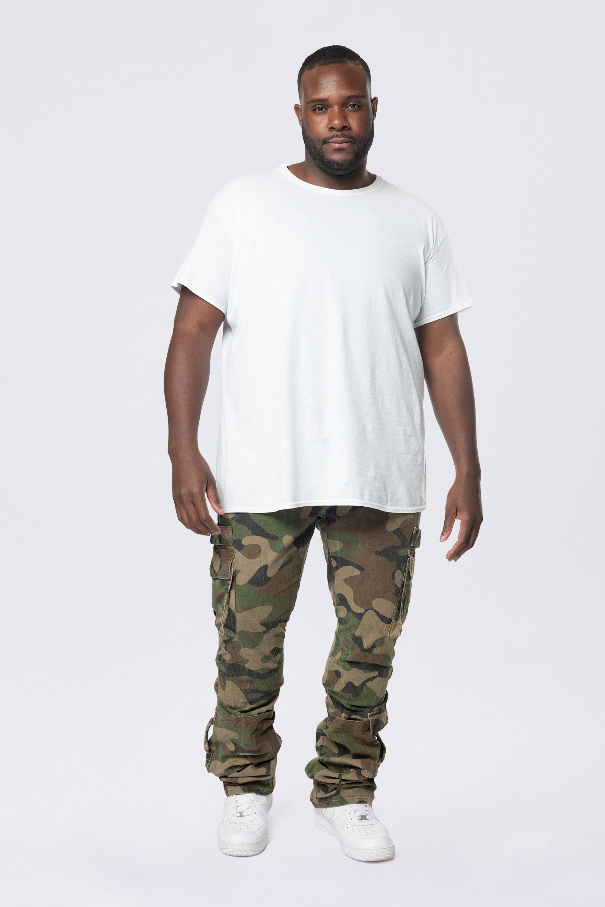 Big and Tall - Stacked Flared Cargo Strap Canvas Pants - Wood Camo