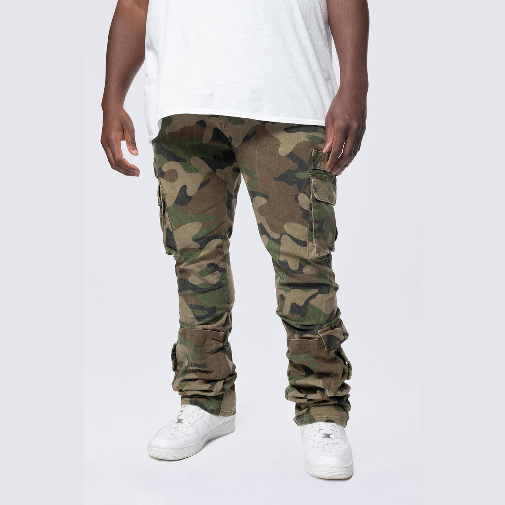 Smoke Rise Big and Tall Big and Tall - Stacked Flared Cargo Strap Canvas Pants - Wood Camo