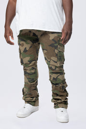 Big and Tall - Stacked Flared Cargo Strap Canvas Pants - Wood Camo