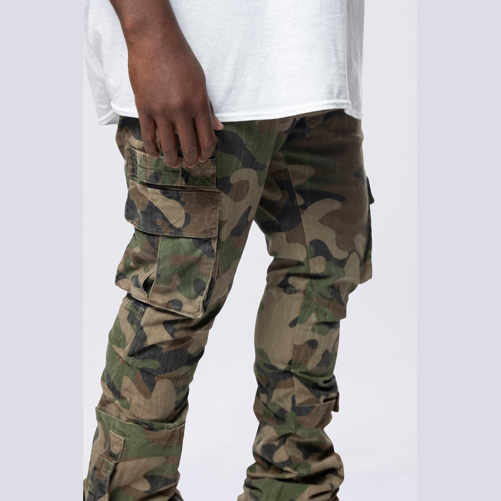 Smoke Rise Big and Tall Big and Tall - Stacked Flared Cargo Strap Canvas Pants - Wood Camo