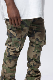 Big and Tall - Stacked Flared Cargo Strap Canvas Pants - Wood Camo