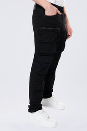 Long Slim 5 Pocket Cargo Twill Pants - Black