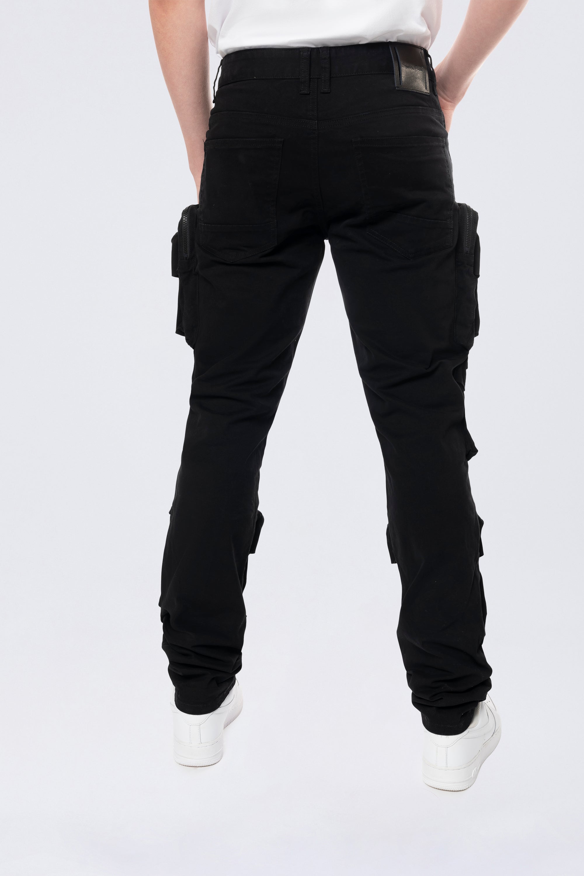 Long Slim 5 Pocket Cargo Twill Pants - Black