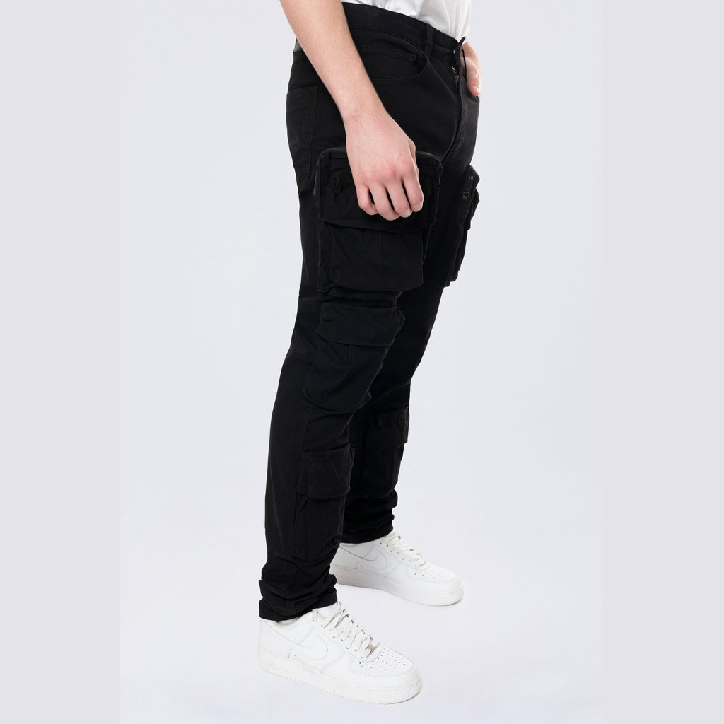 Smoke Rise Long Slim 5 Pocket Cargo Twill Pants - Black