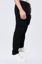 Long Slim 5 Pocket Cargo Twill Pants - Black