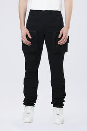 Long Slim 5 Pocket Cargo Twill Pants - Black