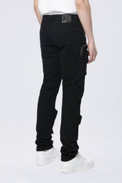 Long Slim 5 Pocket Cargo Twill Pants - Black