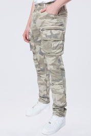 Long Slim 5 Pocket Cargo Twill Pants - Khaki Camo