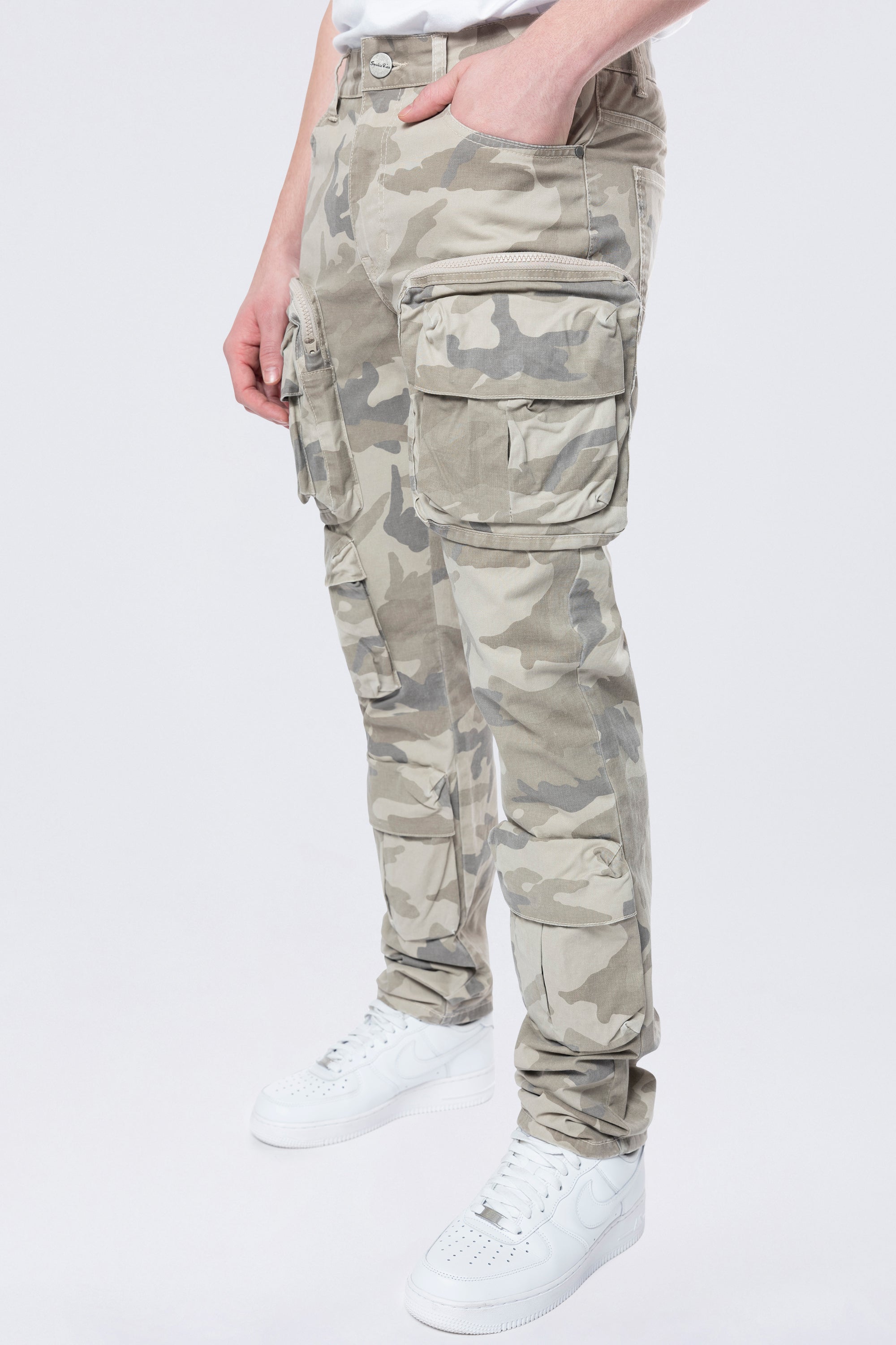 Long Slim 5 Pocket Cargo Twill Pants - Khaki Camo