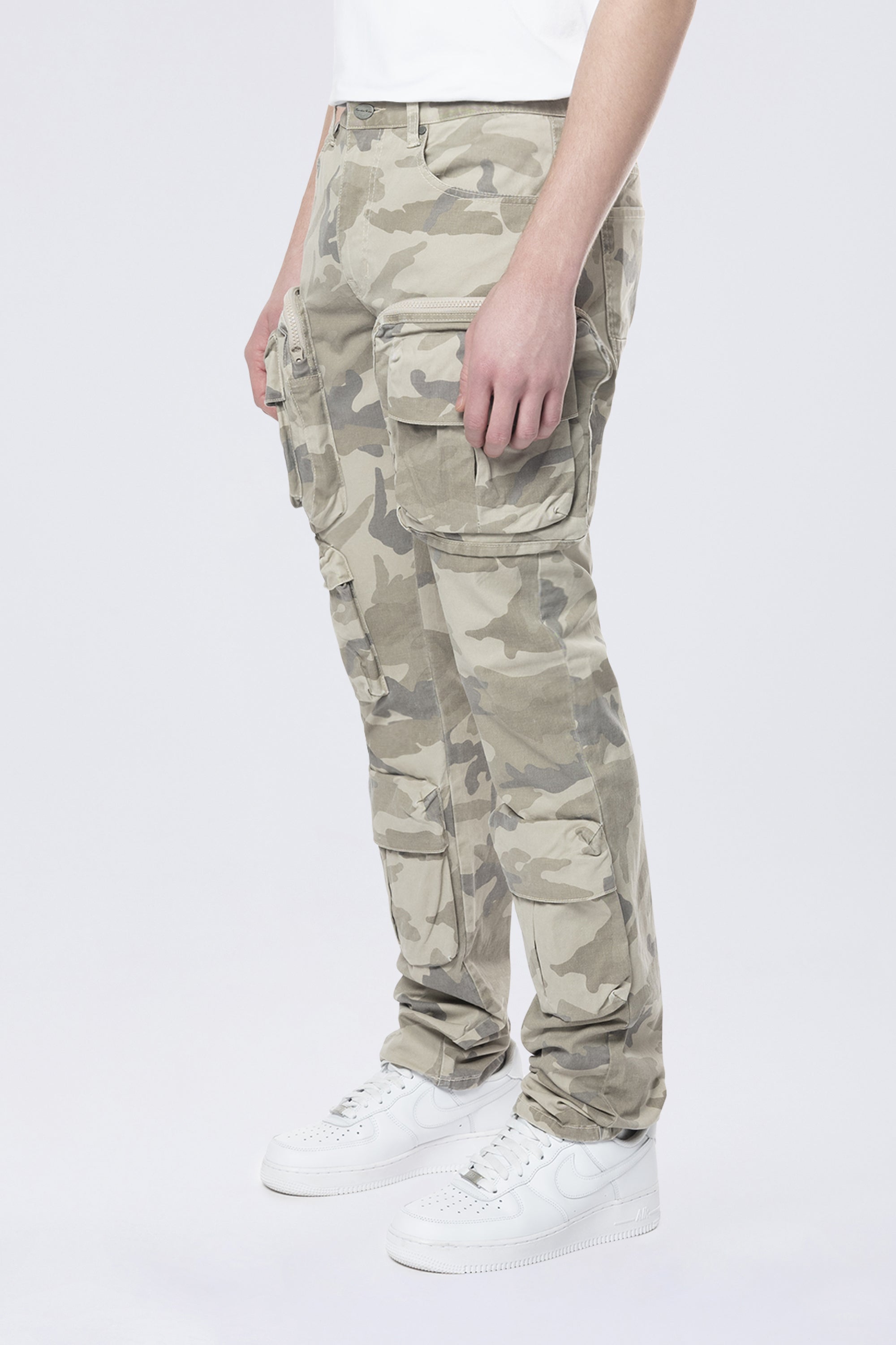 Long Slim 5 Pocket Cargo Twill Pants - Khaki Camo