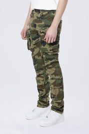 Long Slim 5 Pocket Cargo Twill Pants - Wood Camo