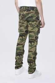 Long Slim 5 Pocket Cargo Twill Pants - Wood Camo