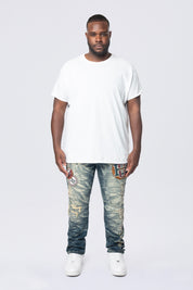 Big and Tall - Varsity Patch Jeans - Clyde Blue