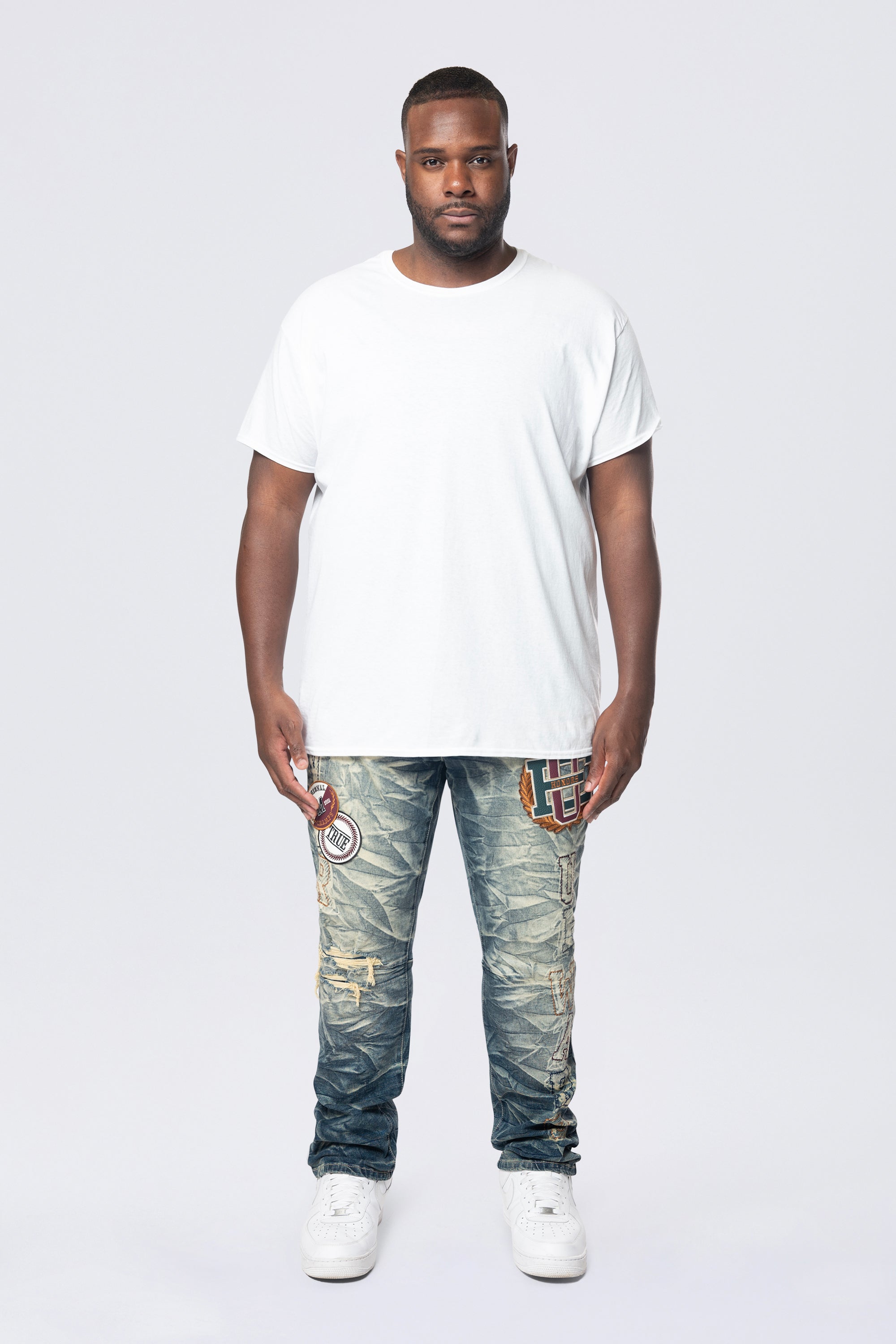 Big and Tall - Varsity Patch Jeans - Clyde Blue