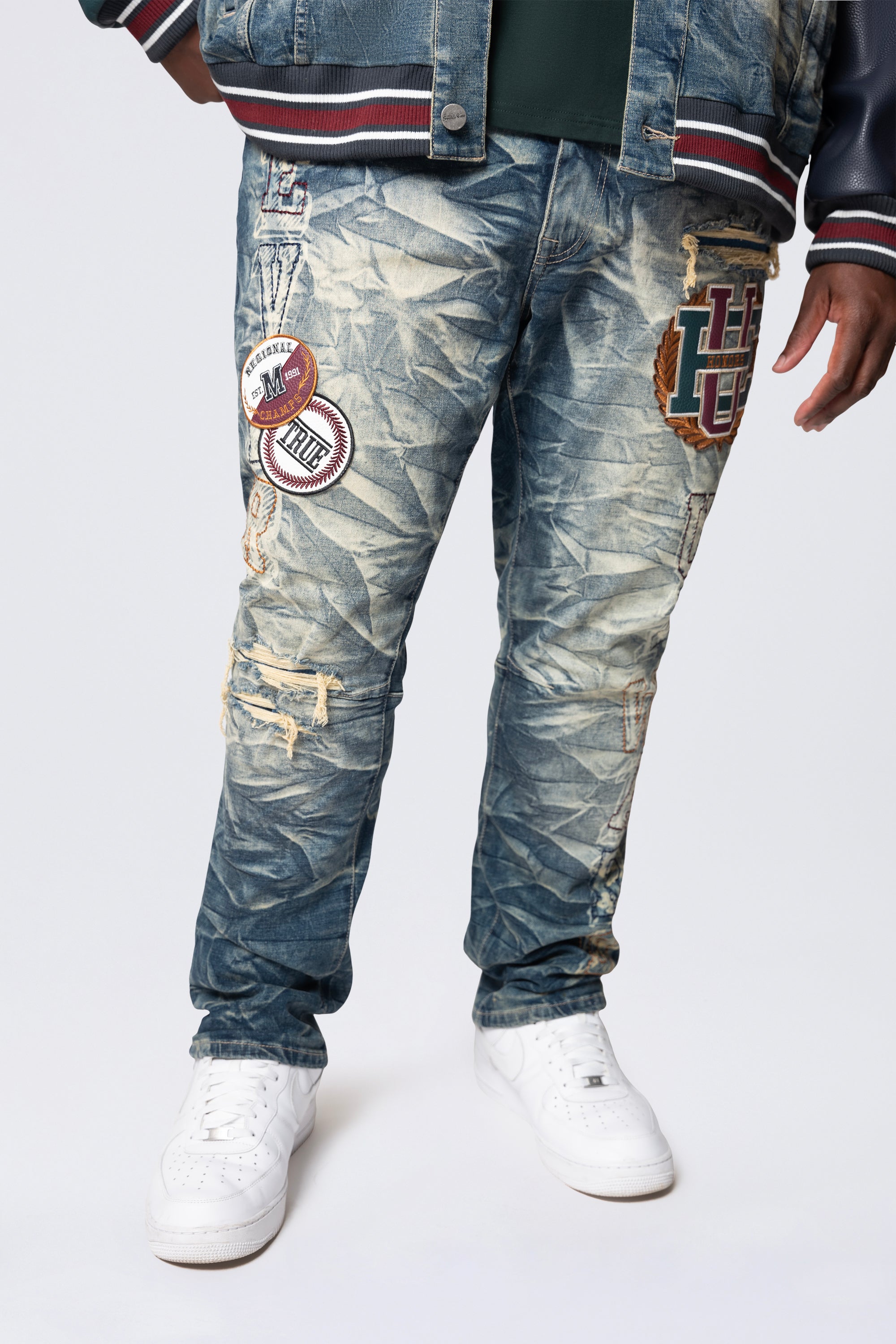 Big and Tall - Varsity Patch Jeans - Alley Blue