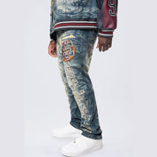 Smoke Rise Big and Tall Big and Tall - Varsity Patch Jeans - Alley Blue