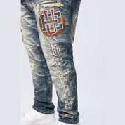 Smoke Rise Big and Tall Big and Tall - Varsity Patch Jeans - Alley Blue