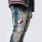 Smoke Rise Big and Tall Big and Tall - Varsity Patch Jeans - Alley Blue