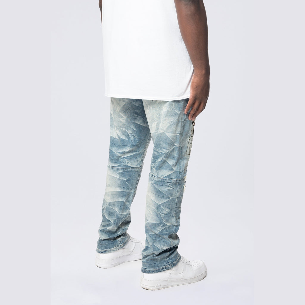 Smoke Rise Big and Tall Big and Tall - Varsity Patch Jeans - Clyde Blue