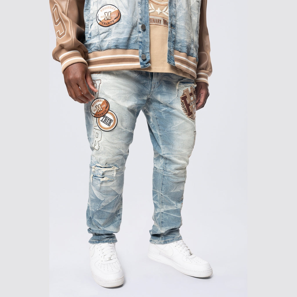 Smoke Rise Big and Tall Big and Tall - Varsity Patch Jeans - Clyde Blue