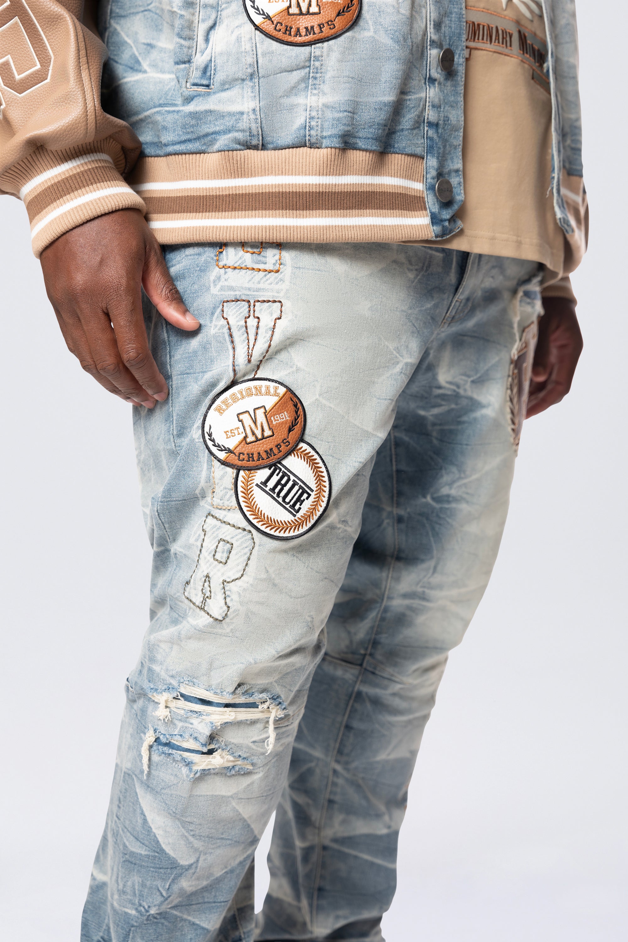 Big and Tall - Varsity Patch Jeans - Clyde Blue