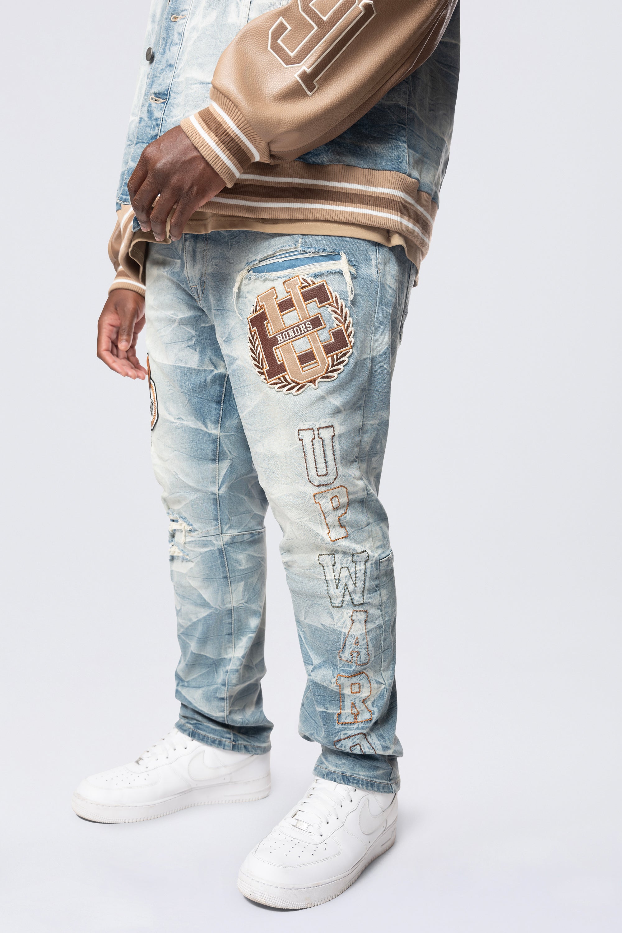 Big and Tall - Varsity Patch Jeans - Clyde Blue