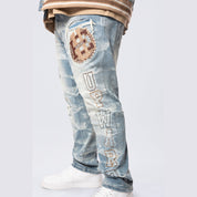 Smoke Rise Big and Tall Big and Tall - Varsity Patch Jeans - Clyde Blue