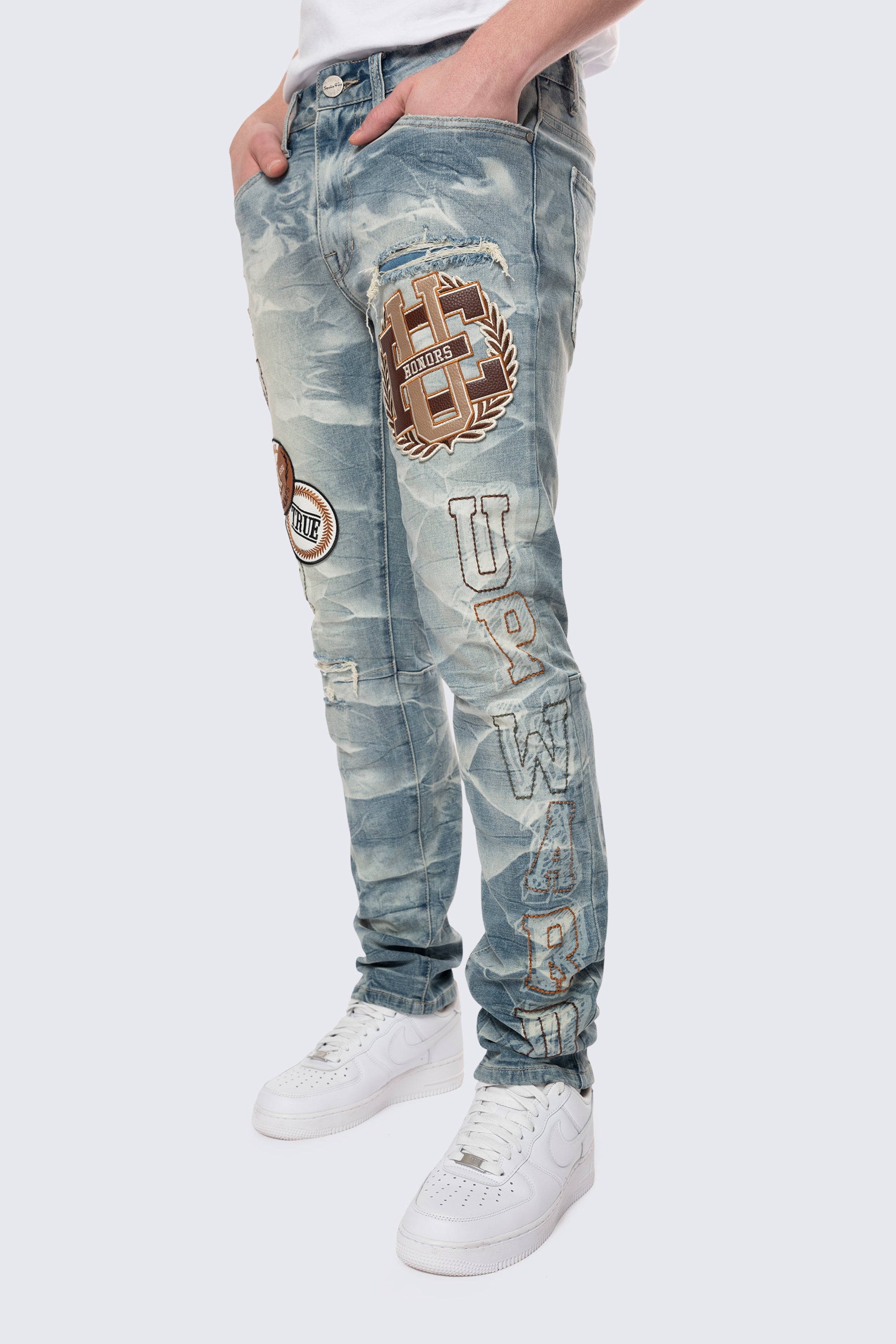 Slim Varsity Patch Jeans - Clyde Blue