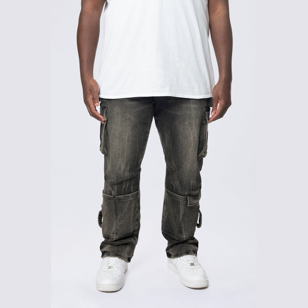 Smoke Rise Big and Tall Big and Tall - Cargo Strap Jeans - Black Dust