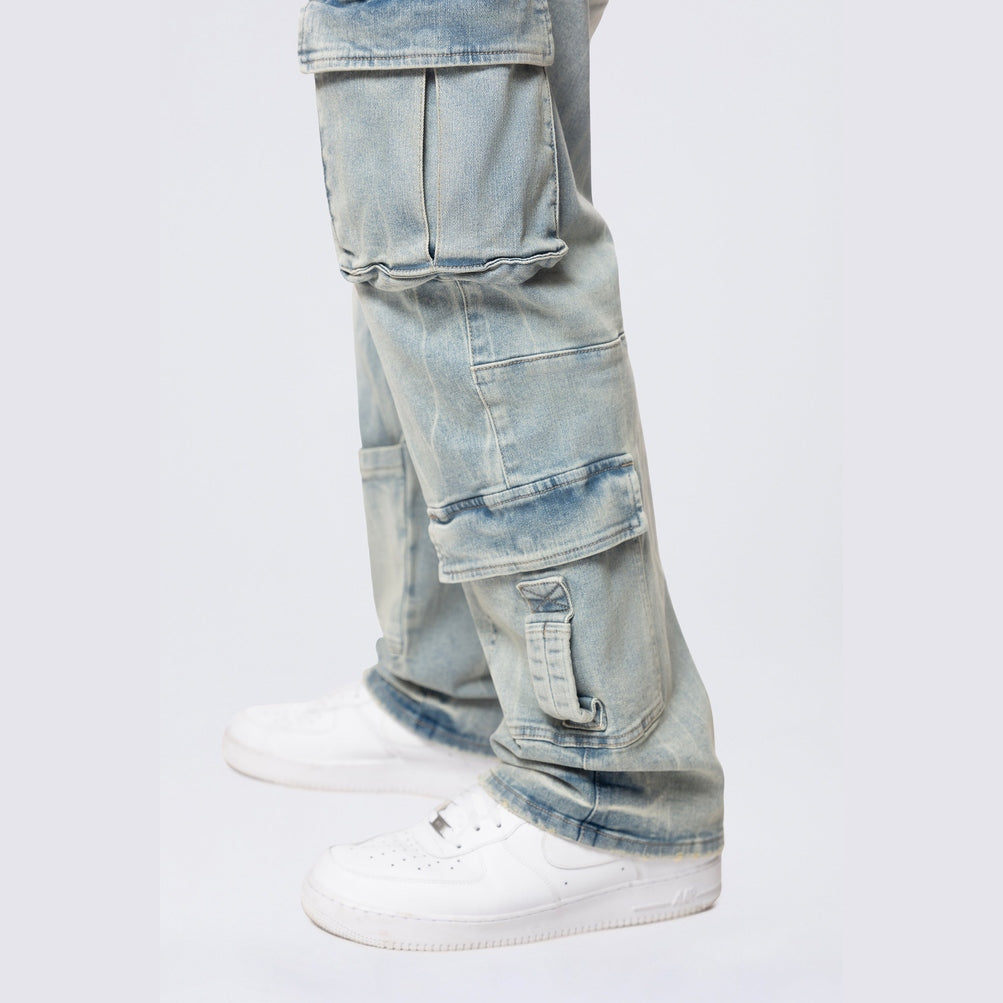 Smoke Rise Big and Tall Big and Tall - Cargo Strap Jeans - Seville Blue