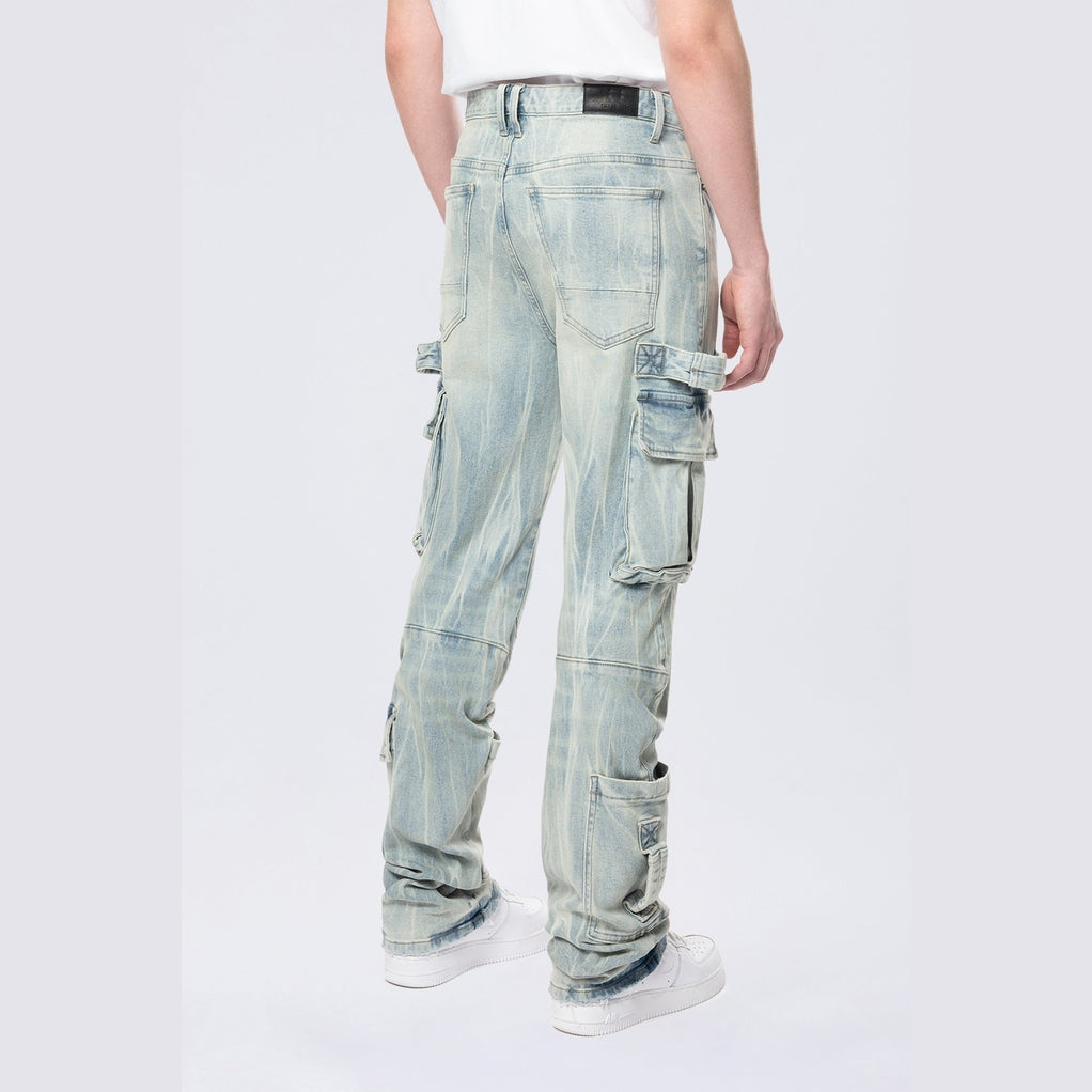 Smoke Rise Straight Cargo Strap Jeans - Seville Blue