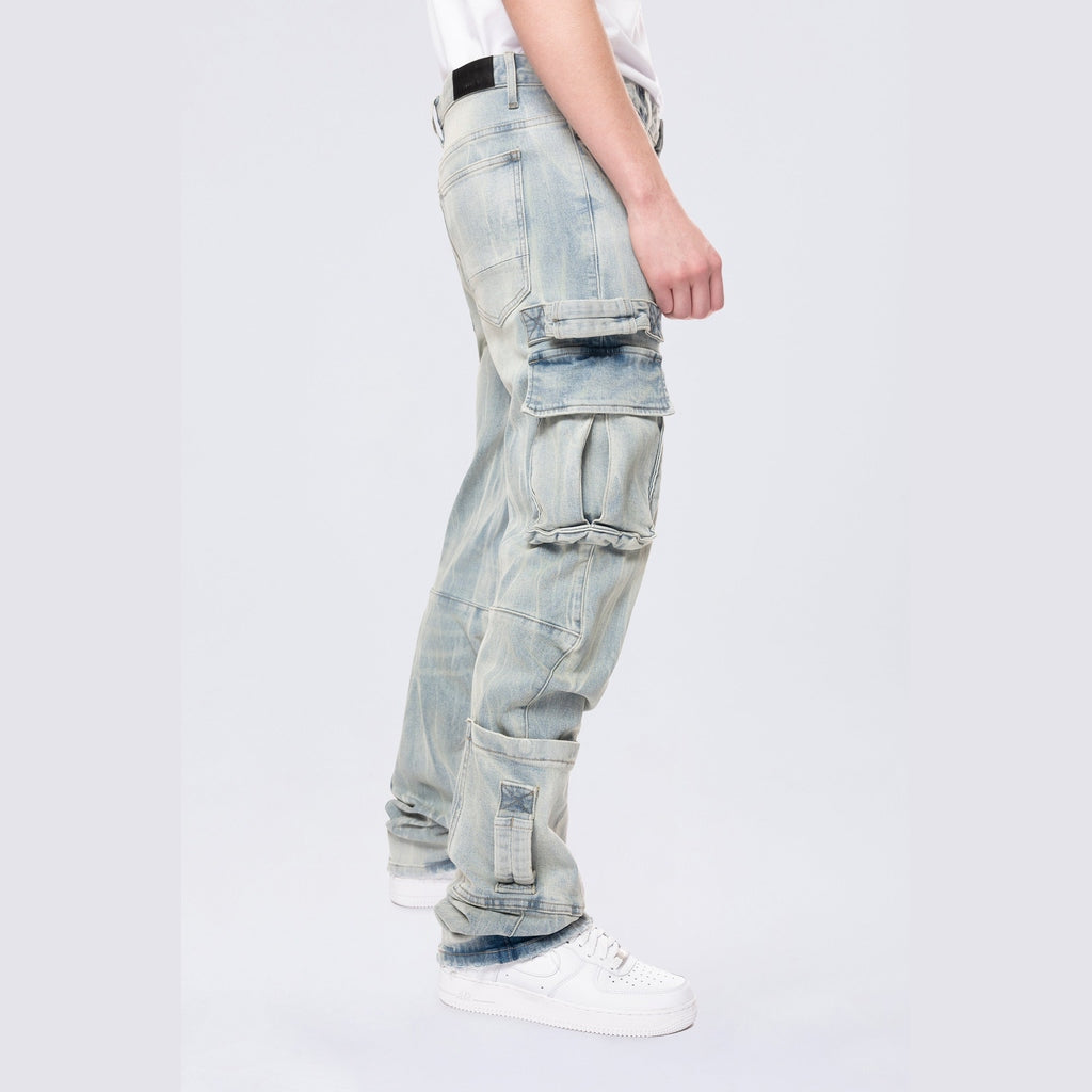 Smoke Rise Straight Cargo Strap Jeans - Seville Blue