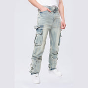 Smoke Rise Straight Cargo Strap Jeans - Seville Blue