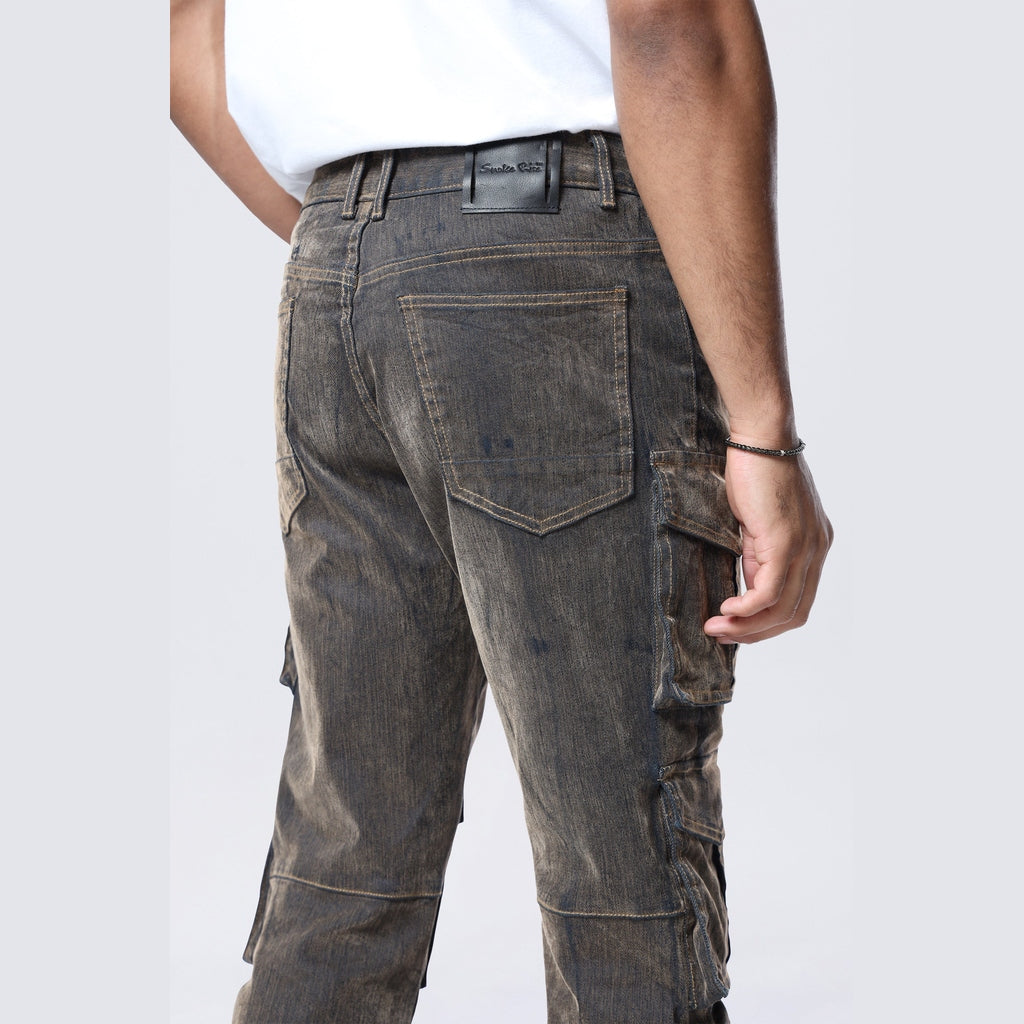 Smoke Rise Straight Flocked Jeans - Rust Merino