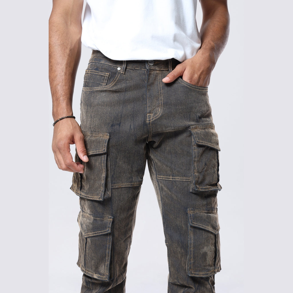 Smoke Rise Straight Flocked Jeans - Rust Merino