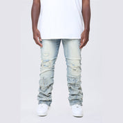 Smoke Rise Big and Tall Big and Tall - Lazy Stacked Western Studded Denim Jeans - Milky Blue