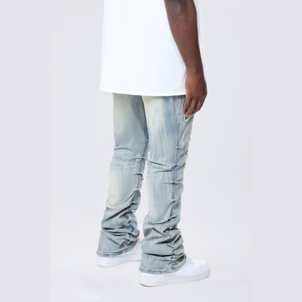 Smoke Rise Big and Tall Big and Tall - Lazy Stacked Western Studded Denim Jeans - Milky Blue