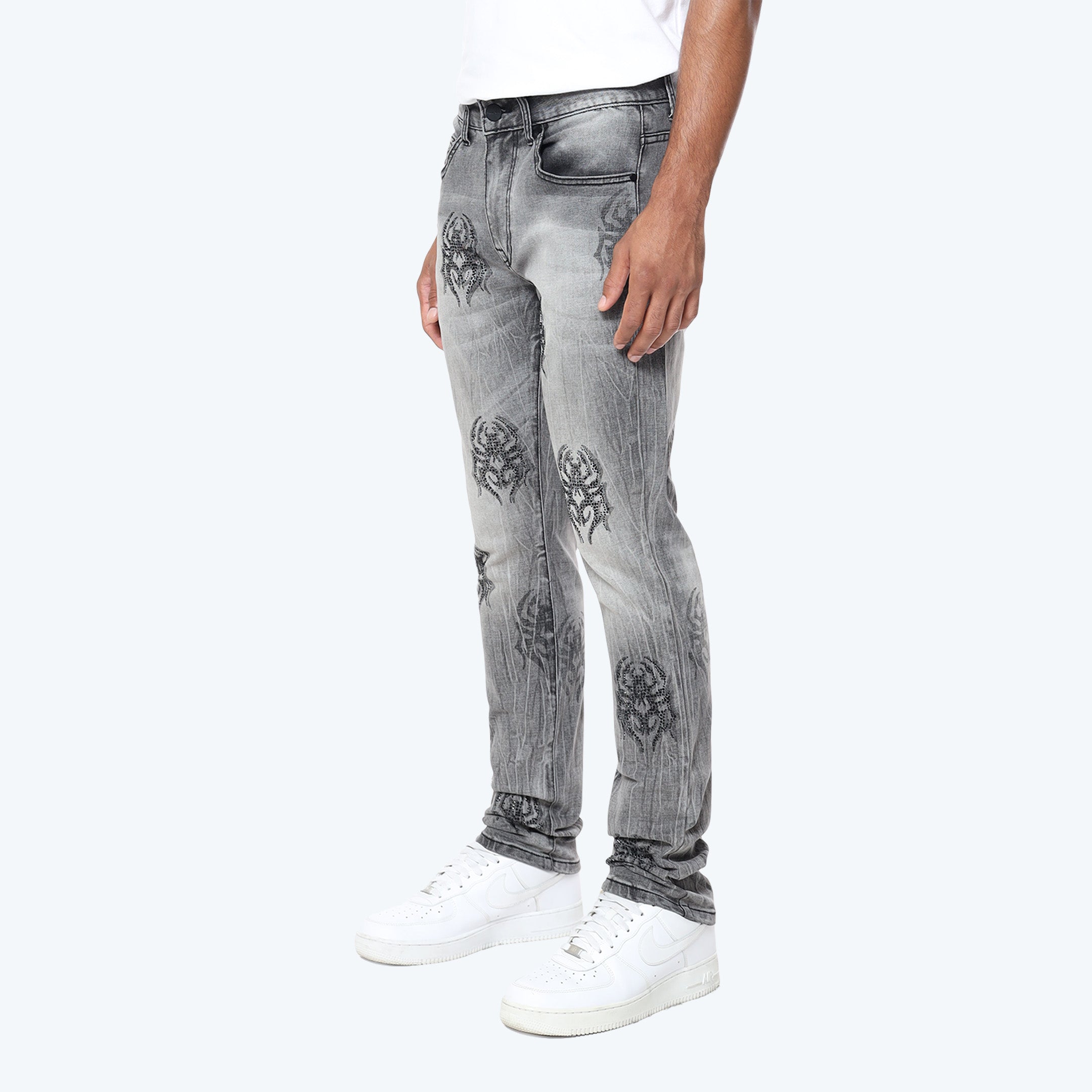 Slim Spider Rhinestone Jeans - Pluto Grey