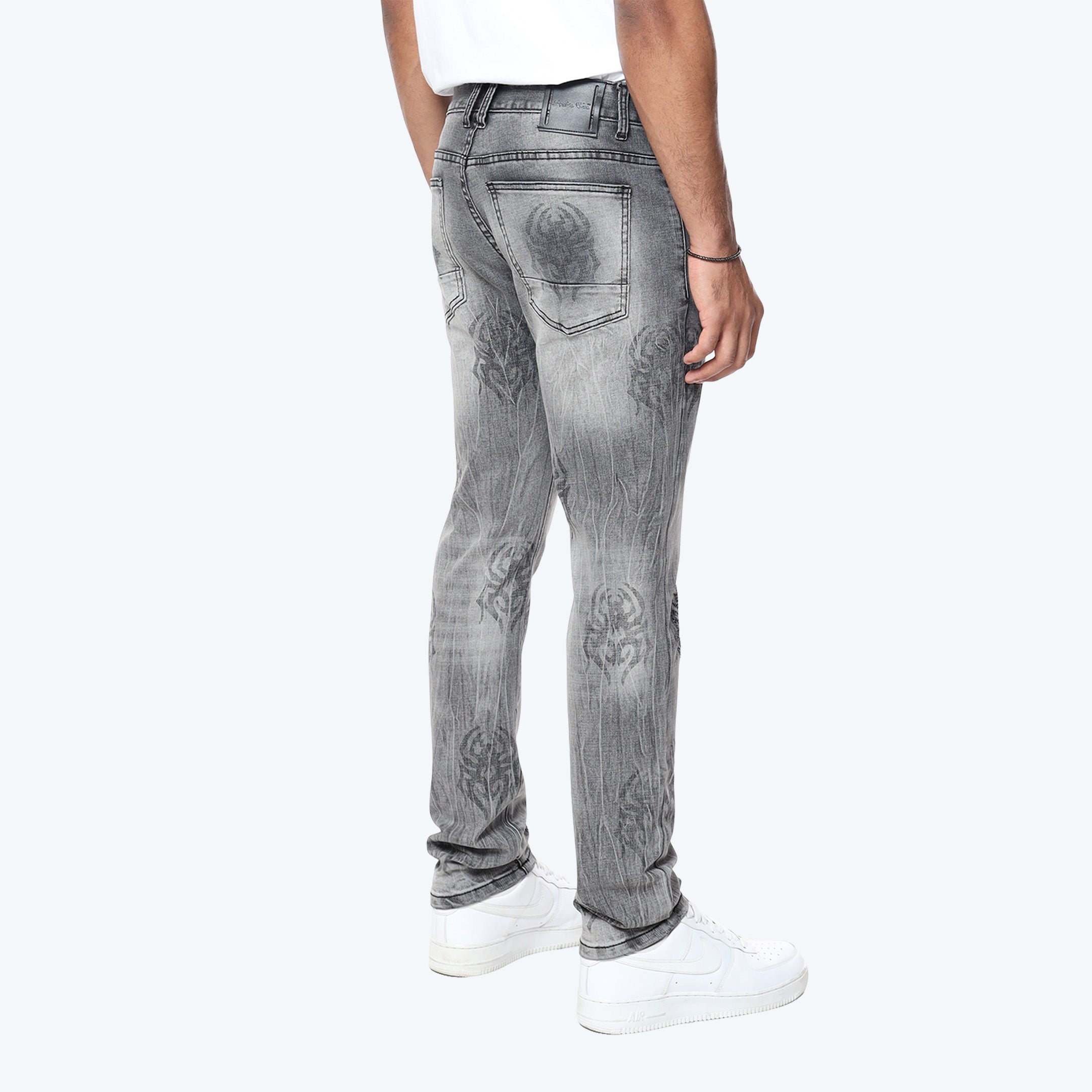 Slim Spider Rhinestone Jeans - Pluto Grey