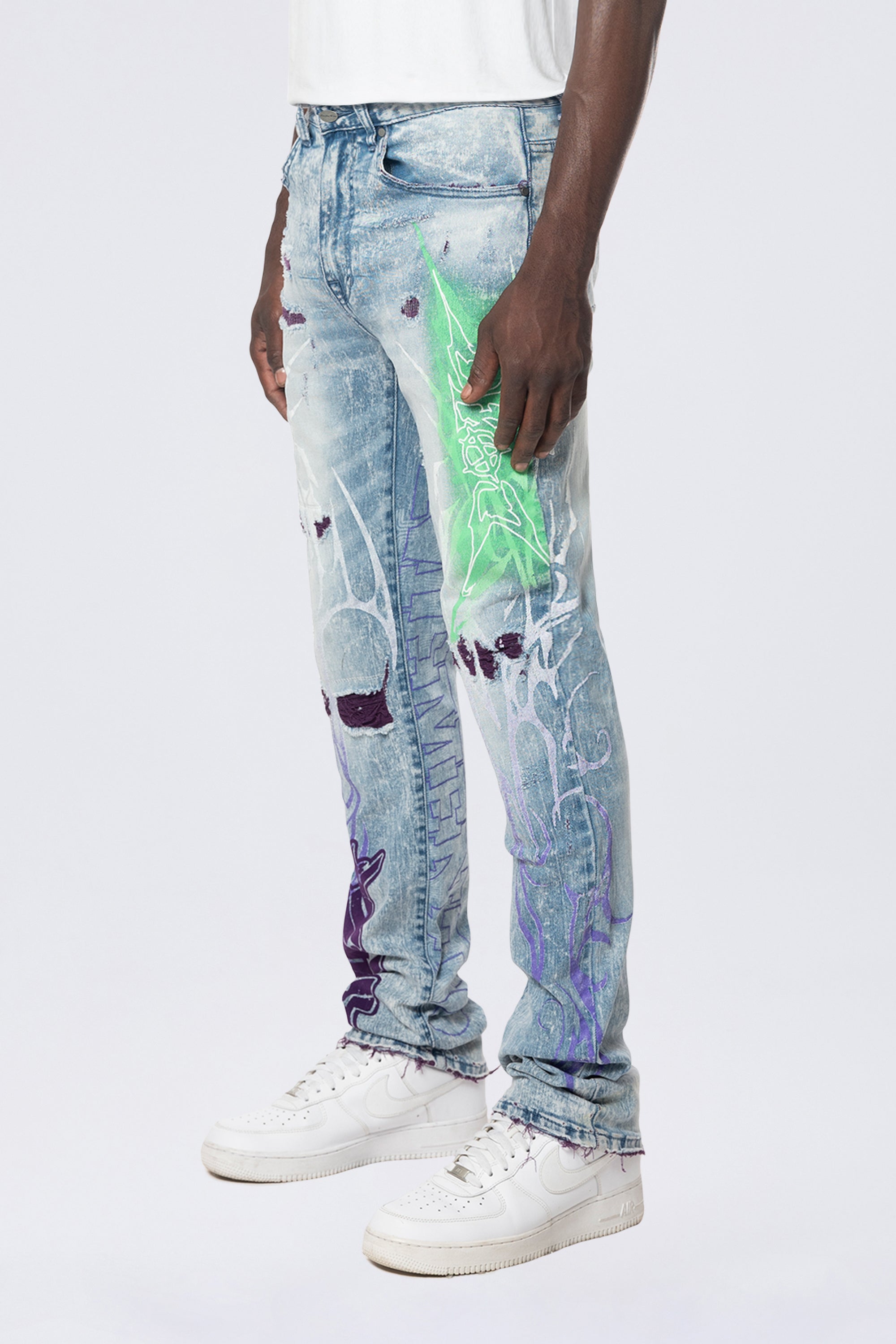 Smoke Rise Long Slim Tribal Print R&R Jean - Lowell Blue