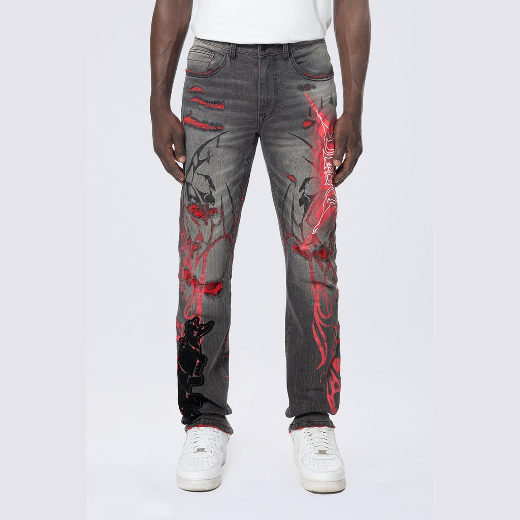 Smoke Rise Long Slim Tribal Print R&R Jean - Orca Grey